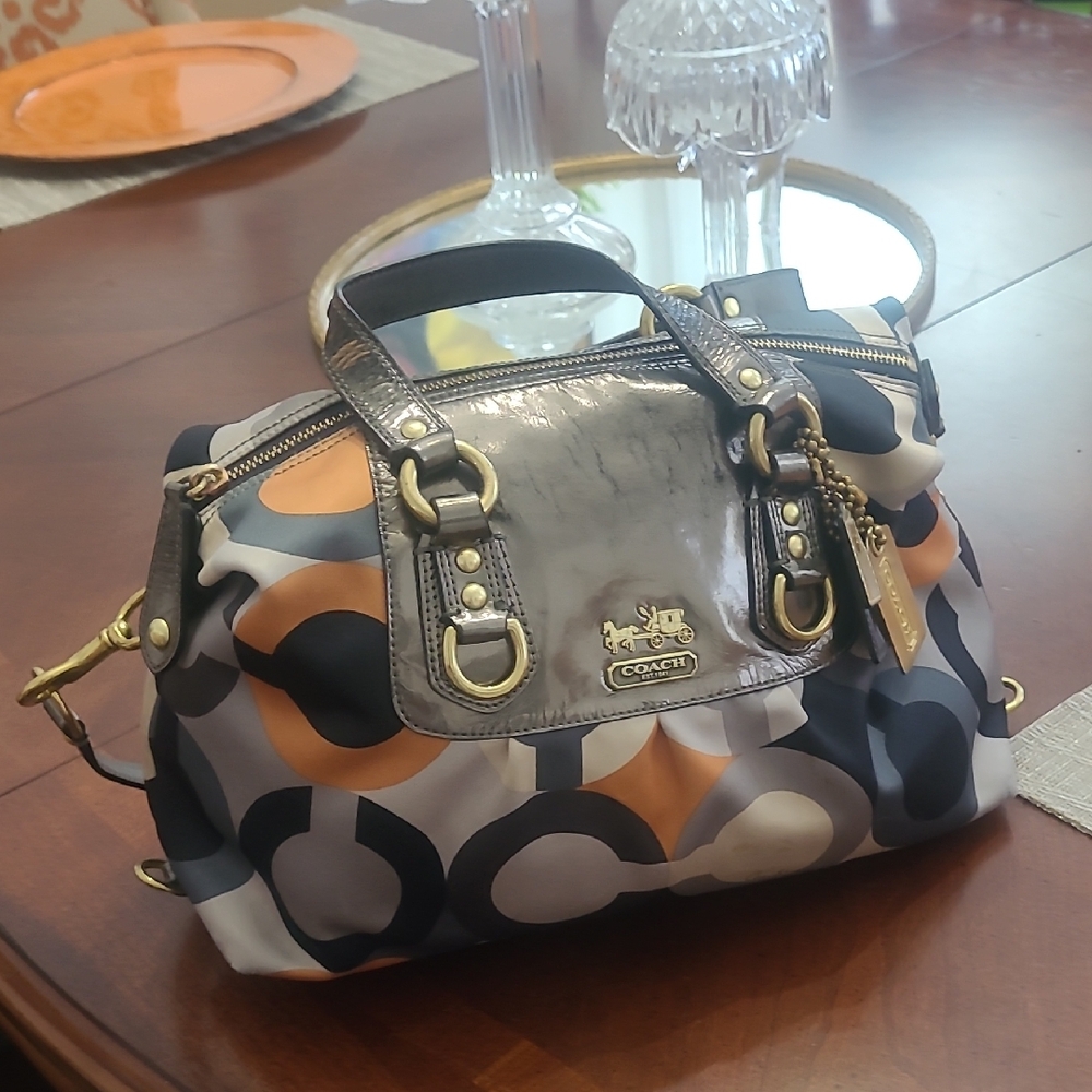 Coach Black and Orange Patterned Satchel